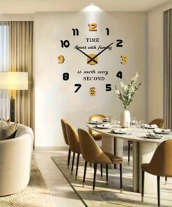Large Modern Minimalist Acrylic Wall Clock with Arabic Numerals - Silent Non-Ticking Battery-Powered Round Clock for Living Room, Black & Golden Frame, Easy-to-Read Hands, Flat Crown Design, Auto Shut-Off, AA Battery Operated (Not Included) - Home D
