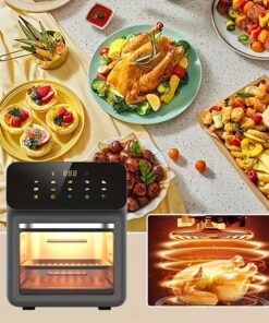 Large Capacity 10 Liter Air Fryer, Rotisserie Oven, 1350W, Integrated Smart Thermometer, Multi-functional Electric Fryer, Kitchen Appliances, Baking, Reheating, No Frying, Stainless Steel, LED Digital Touch Screen, Healthy Cooking