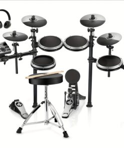 Donner DED-200X Electronic Drum Set, Electric Drum Kit with Quiet Mesh Drum Pads, 2 Cymbals W/Choke, 31 Kits And 450+ Sounds, Throne, Headphones, Sticks, USB MIDI, Melodics Lessons (5 Pads, 4 CymbalsX