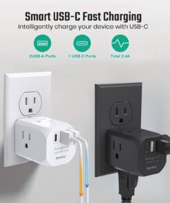 7 In 1 Multi Plug Outlet Extender With 3 USB Ports (1 USB-C) & 4 AC Outlets, 15A/1875W For Home, Office, Dorm & Travel - Ideal For Charging Multiple Devices