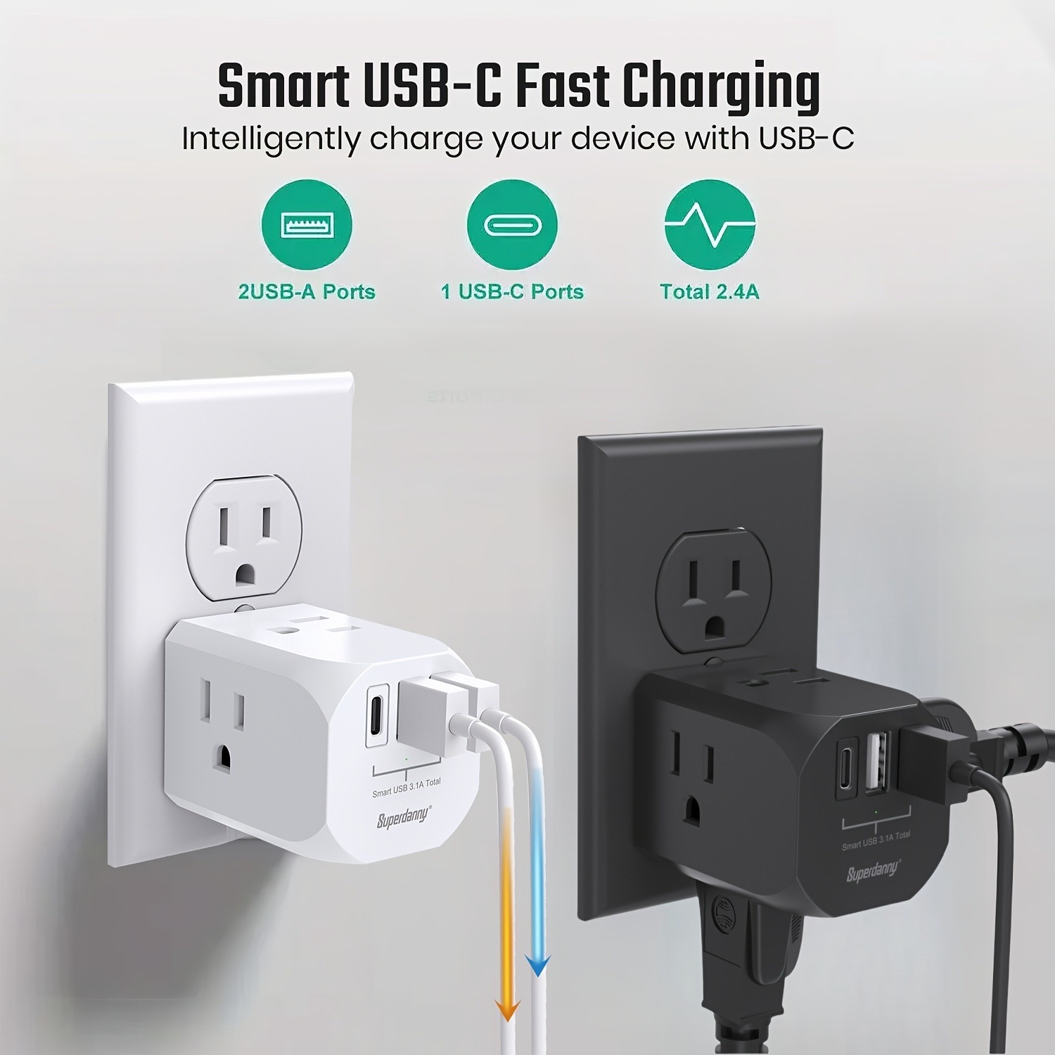 7 In 1 Multi Plug Outlet Extender With 3 USB Ports (1 USB-C) & 4 AC Outlets, 15A/1875W For Home, Office, Dorm & Travel - Ideal For Charging Multiple Devices