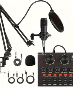 Podcast Equipment Bundle, Wired Microphone, With BM800 Podcast Microphone And V8 Sound Card, Voice Changer - Audio Interface -Perfect For Recording, Singing, Streaming And Gaming