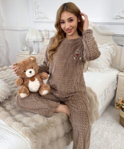 Teddy Bear Pajama Set | Comfortable, Warm, and Cozy Fluffy Teddy Bear Pajamas for Fall and Winter, Crew Neck, Long Sleeve, Pullover Style.