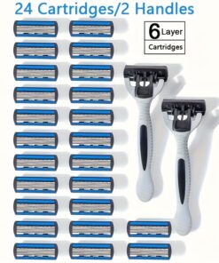 6 Blade Men's Shaving Razor for Men Beard Mustache- Replaceable Cartridges Blades, 26pcs Set, 2/4/6 Handle & 24/48/72 Cartridges
