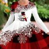 ' Red & Black Christmas Print Stretch A-Line Twirl Skate Dress with Ruffle Sleeves & Round Neck - Knee-Length All-Season Party Dress for Performances, Recitals, Casual Attire - Festive Snowflake & Reindeer Design, Casual to Semi-Formal Outfit, Girl Dresse, Dresse For Girl