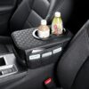 GM Center Console Organizer - PU Leather Armrest Case Cover with 2 Side Pockets And 2 Cup Holders, Multifunctional Storage for Mobile Phones, Water Bottles, Cards - Compatible with Most Models