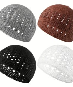 4-Pack Men'S Kufi Hats, ted Kufi Hats, Crocheted Beanie Skull Beanie Men'S and Women's, Headwear, Unisex Headwear, Stylish Beanie, Crocheted Design, ted Fabric, Soft Texture, Unisex Cap, Skull Cap, Fashionable Headwear, Cosplay Hat, Streetwear Accessory, Unisex Design, Lightweight Headwear, Fashionable Cap, Skull Headwear, Fashion Lovers