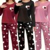 Women's New Autumn And Winter Style Heart-printed Pajama Set, Long-sleeved And Long Pants Six-piece Combination Set, Casual And Comfortable Home Wear
