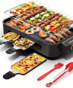 Kitchen Electric Barbecue Grill, Fully Detachable, With Frying Pan And Grille, Three Hand Trays, Non-stick And Easy To Clean, Made Of Stainless Steel, Adjustable Temperature, Power 1500W, Waffle Maker, Gift For Christmas, Housewarming, Birthdays