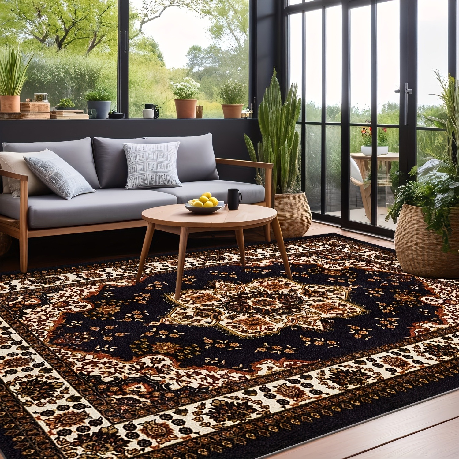 Extra Large Bohemian Round Rug - Soft, Non-slip, And Machine Washable. Ideal for High-traffic Living Rooms, Adding Vintage Style to Any Decor.