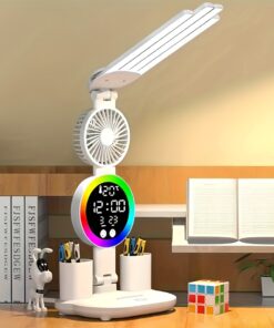 Smart Touch LED Desk Lamp with USB - Dual Head, Dimmable And Color Changing Reading Lamp, Built-in Fan And Night Light, Eye Protection Design, Great for Home Office And Dormitory Study