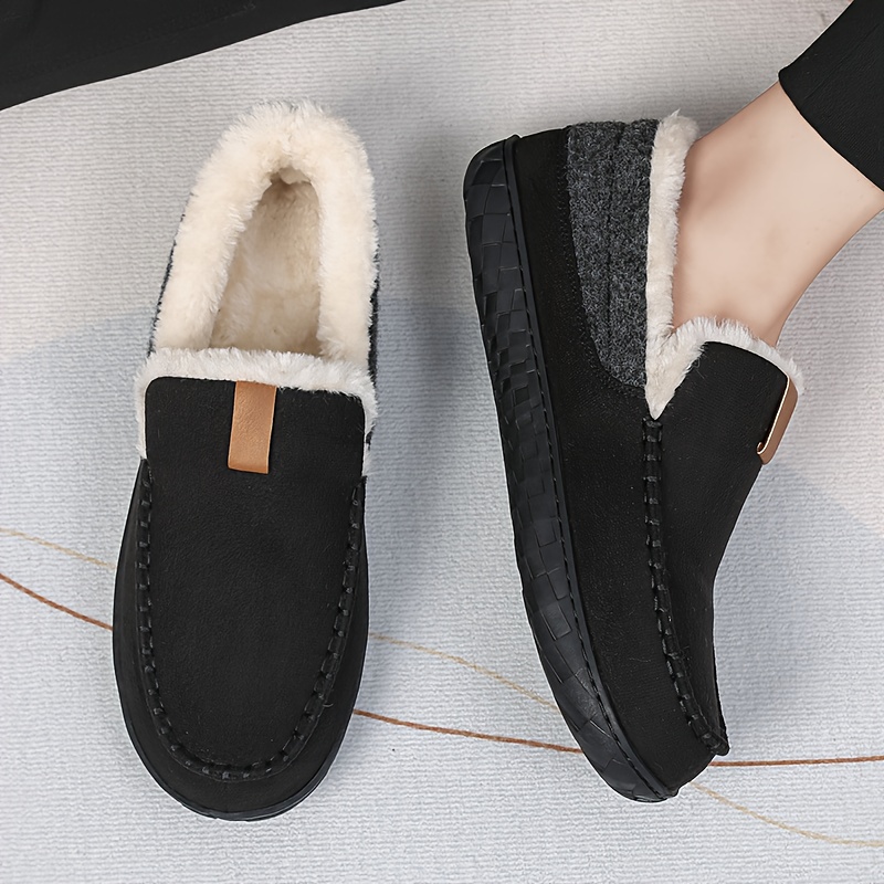 Fleece-lined Slipper Shoes For Men, Warm Winter Shoes, Anti-slip And Wear-resistant Plush Casual Shoes
