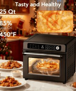 25QT 12-in-1 Air Fryer Toaster Oven Combo with, Stainless Steel Countertop Oven Suitable for Roast, Bake, Dehydrate, Reheat, Air Fry & More - Compact Convection Oven for Small Kitchens