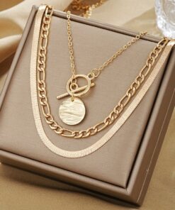 3-Piece Women's Layered Necklace Set, Simple Laminated Snake Bone Chain with Coin Pendant, Zinc Alloy, Vacation & Casual Dating Style Accessory, Multi-Style Combo