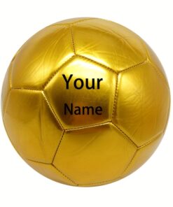 WENTIAN Customized Name Professional Size 5 Soccer Ball - Machine-Stitched PU Leather Football with Golden Hexagonal Pattern, Personalized Gift for Birthdays, Christmas, Father's Day, Weddings, Graduation (Gray/Golden)