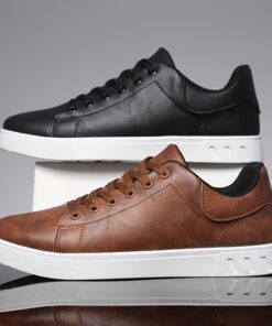 Men's Multi-Functional All-Terrain Sneakers - Anti-Slip TPR Sole & PU Upper, Breathable Round-Toe Shoes Suitable for Outdoor, Sports, Daily Wear - All-Season Black/Brown Casual Footwear