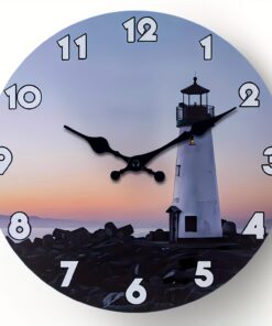 16 Inch Large Nautical Wall Clock, Sunrise Coast Lighthouse Theme, Wooden Silent Wall Clock Non Ticking, Wall Clocks Battery Operated, Easy To Read, Suitable For Living Room, Bedroom, Cabin, Bathroom, Wall Decorations, Best Friend Gifts (no Battery)