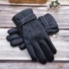 Men's Winter Thermal PU Leather Motorcycle Gloves with Touchscreen Control, Plush & Buckle Strap Closure - Heavy-Duty Cold-Proof Riding Gloves for Motorcycling, Smartphone Use, Outdoor Activities (Black)