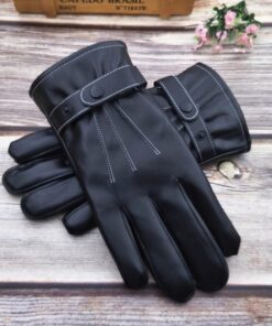 Men's Winter Thermal PU Leather Motorcycle Gloves with Touchscreen Control, Plush & Buckle Strap Closure - Heavy-Duty Cold-Proof Riding Gloves for Motorcycling, Smartphone Use, Outdoor Activities (Black)