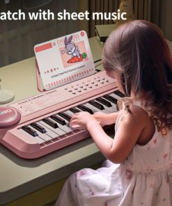 Portable 37-Key Kids Electric Keyboard Piano with Microphone & Sheet Music Stand - Pink/Red/Blue Digital Piano Toy, - Learning Instrument with Recording, Headphone Jack for Boys & Girls 708.66inch+ (Beginner-Friendly, Ideal Gift