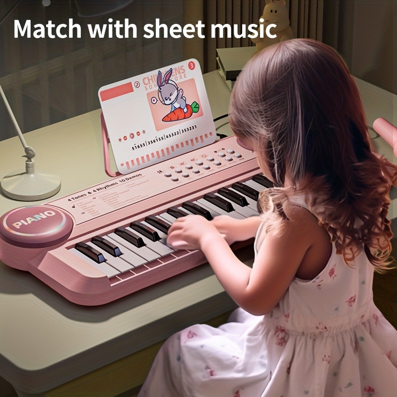 Portable 37-Key Kids Electric Keyboard Piano with Microphone & Sheet Music Stand - Pink/Red/Blue Digital Piano Toy, - Learning Instrument with Recording, Headphone Jack for Boys & Girls 708.66inch+ (Beginner-Friendly, Ideal Gift
