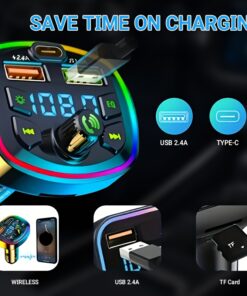 Car Wireless Adapter & FM Transmitter with QC3.0 Fast, Wireless 5.3, MP3 Player, USB/TF Card Support, Hands-Free System, Car Plug- (No External Antenna) for / Smartphones, USB Drives, Music