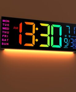 16.2'' Large Digital Wall Clock with Remote Control, Big LED/Dual Alarm/8 RGB Colors/Auto Brightness/Date/Auto DST/Temperature/Night Light Gym Clocks for Living Room Bedroom Office Wall Decor, Stylish Wall Clock, Wall Clock Living Room Large