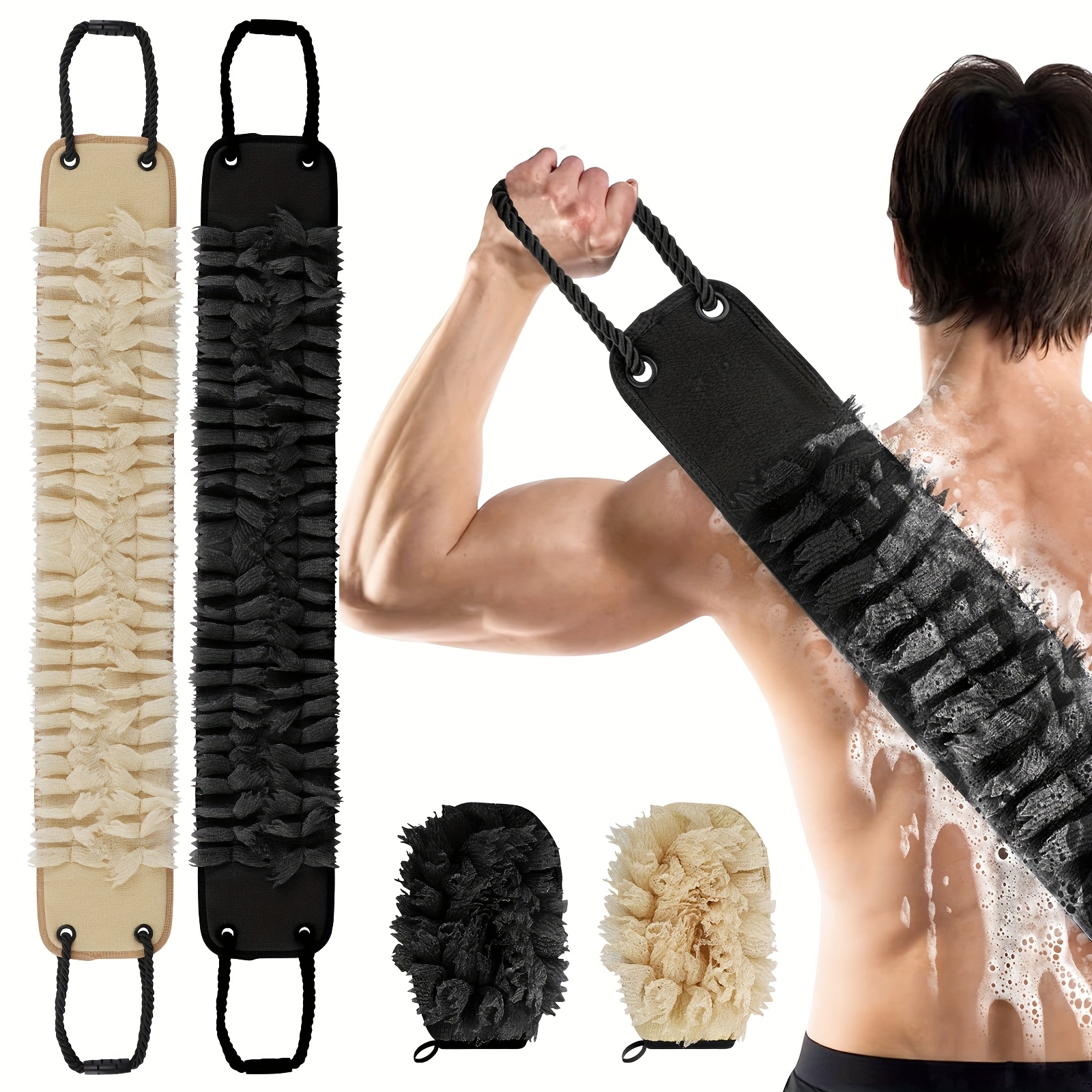 2pcs Exfoliating Body Scrubber Set, Include Dual-Sided Body Scrub Towel & Bath Glove, Non-Slip Handles for Deep Clean and Daily Shower, Ideal for Spa, Massage & Skin Care