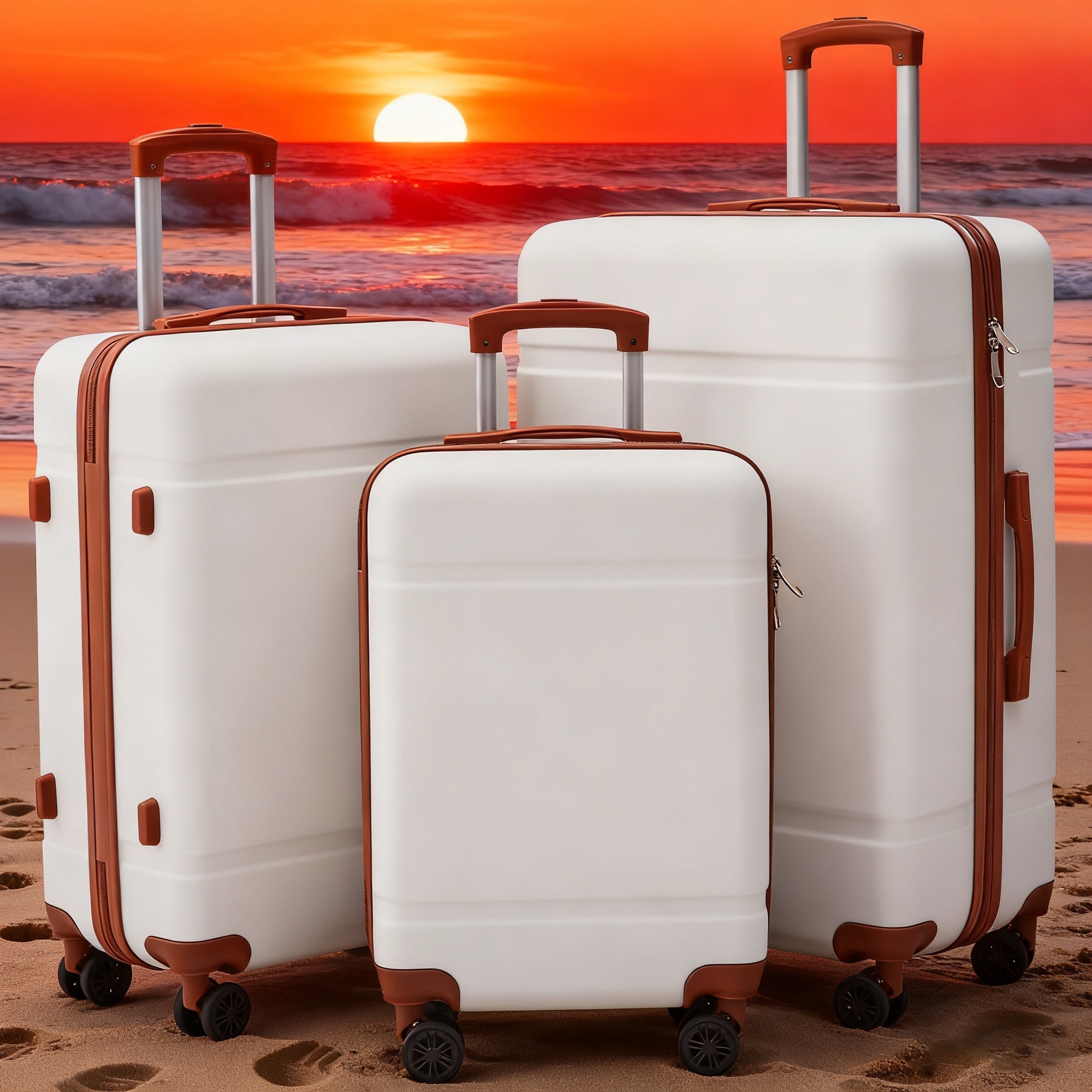 3pcs Set Lightweight ABS Travel Suitcase with Spinner Wheels for Men and Women | Available in 20", 24", 28", Perfect for Business Trips and Travel, and Colors, Zipper Closure, Telescope Handle