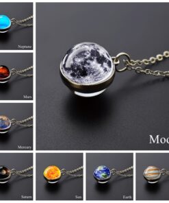 1pc Solar System Pendant Necklace, Glass Ball Pendant Necklace, Fashion Jewelry Accessories Gift for Men And Women
