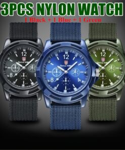 3pcs/set Nylon Quartz Watch, Trendy Men's Outdoor Clock, 3pcs Fashion Assories