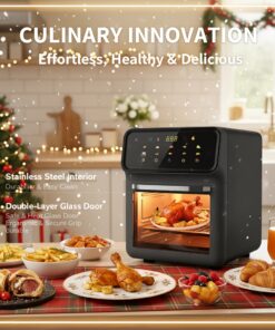 Upgraded Large Capacity Air Fryer and Toaster | Suitable for 6 People, Intelligent Touch Screen, Multiple Preset Functions, Non-Stick Coating, Stainless Steel, Christmas Table Decoration