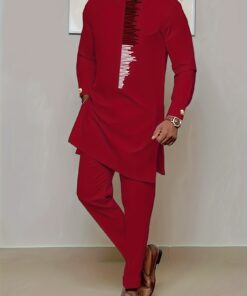 Men's Casual Long-sleeved Two-piece Suit Mid-length Top And Trousers