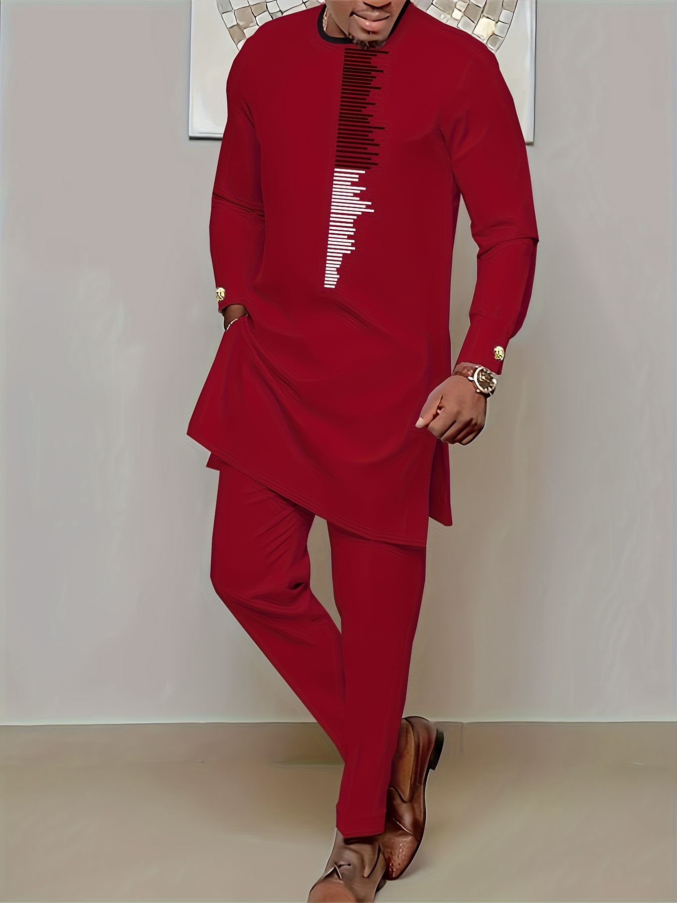 Men's Casual Long-sleeved Two-piece Suit Mid-length Top And Trousers