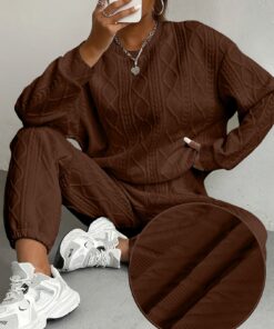 Drop-shoulder Crew Neck Patch Solid Color Long-sleeve Sweatshirt And Sweatpants Casual Set