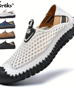 GREKS Men's Mesh Breathable Slip-On Loafers - Lightweight Walking & Hiking Casual Shoes with Stitching Honeycomb Design (Water-Friendly)