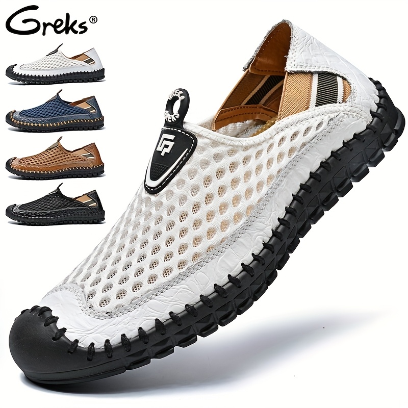 GREKS Men's Mesh Breathable Slip-On Loafers - Lightweight Walking & Hiking Casual Shoes with Stitching Honeycomb Design (Water-Friendly)