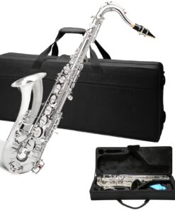 B Flat Tenor Saxophone - Professional Silvery Tenor Sax for Beginners with Carrying Case, Mouthpiece, Strap & Cleaning Kit - Ideal for Students & Intermediate Players (Silvery), Music Education, Classic Design, Durable Material, Musical Instrument