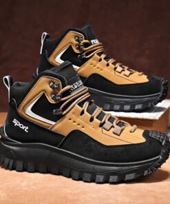 Men's Outdoor Hiking Boots - Breathable & Durable PVC Sole, Ankle Support Lace-Up Mid-Calf Boots for All-Season Traction on Trails, Camping & Urban Streetwear | Plus Size Available, Hiking Gear, Multipurpose Footwear, Modern Boot Design