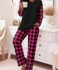 Plus Size, Plus size- New Christmas themed prints for autumn and winter holidays, suitable for casual commuting, versatile outdoor gatherings, plus size Women's pants set, plus size pajamas set, Christmas