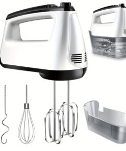 Hand Mixer Electric, 6 Speed & Turbo Handheld Mixer with 5 Stainless Steel Accessories, Electic Mixer for Whipping, Mixing Cookies, Brownie, Cakes, Dough Batters, Snap-On Storage Case, White.