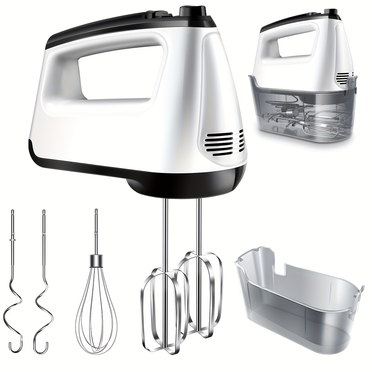 Hand Mixer Electric, 6 Speed & Turbo Handheld Mixer with 5 Stainless Steel Accessories, Electic Mixer for Whipping, Mixing Cookies, Brownie, Cakes, Dough Batters, Snap-On Storage Case, White.