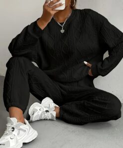 Cozy Cable | Autumn & Winter Lazy Casual Two-Piece - Lilac/Green Optional, Soft Cable Texture, Loose & Versatile for Home & Street