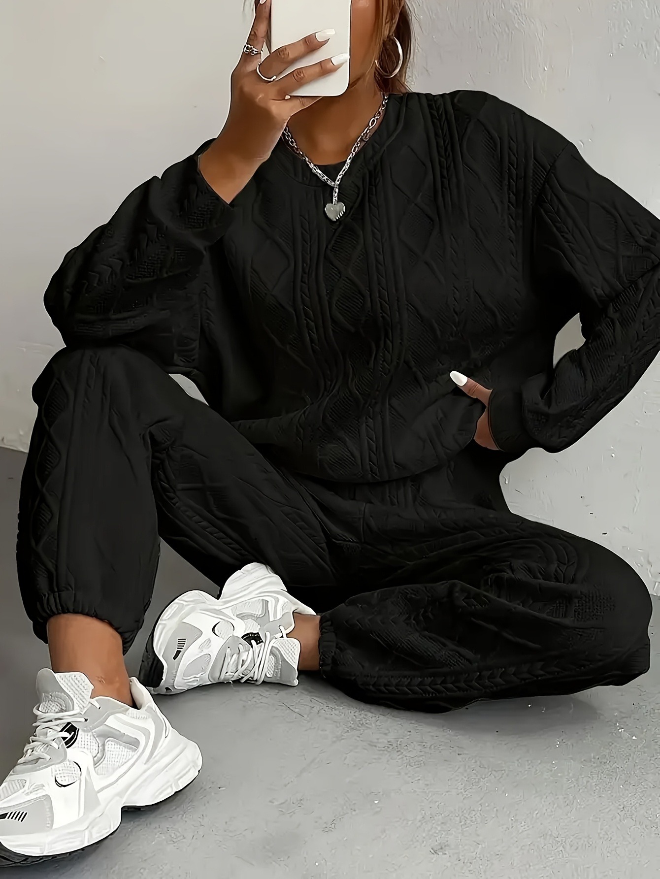 Cozy Cable | Autumn & Winter Lazy Casual Two-Piece - Lilac/Green Optional, Soft Cable Texture, Loose & Versatile for Home & Street