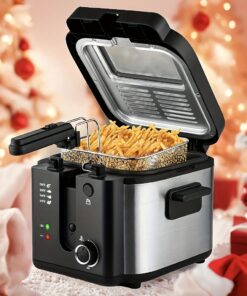 SUSTEAS 1800/1500W/900W Electric Deep Fryer with Stainless Steel Basket | Large Capacity, Adjustable Temperature, Easy-Clean Pot, Foldable Handle, Compact Durable Design | Stylish Kitchen Appliance & Essential Tool for Family Dinners, Parties