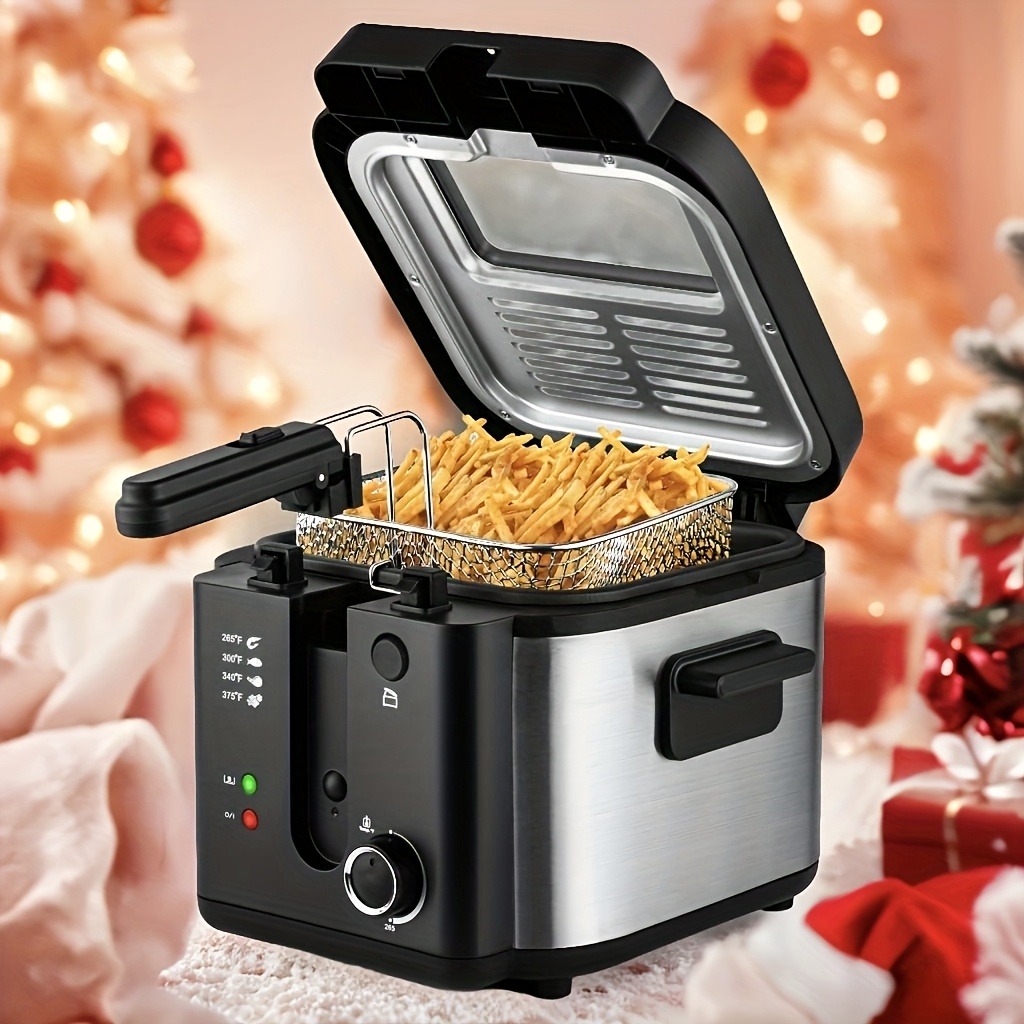 SUSTEAS 1800/1500W/900W Electric Deep Fryer with Stainless Steel Basket | Large Capacity, Adjustable Temperature, Easy-Clean Pot, Foldable Handle, Compact Durable Design | Stylish Kitchen Appliance & Essential Tool for Family Dinners, Parties