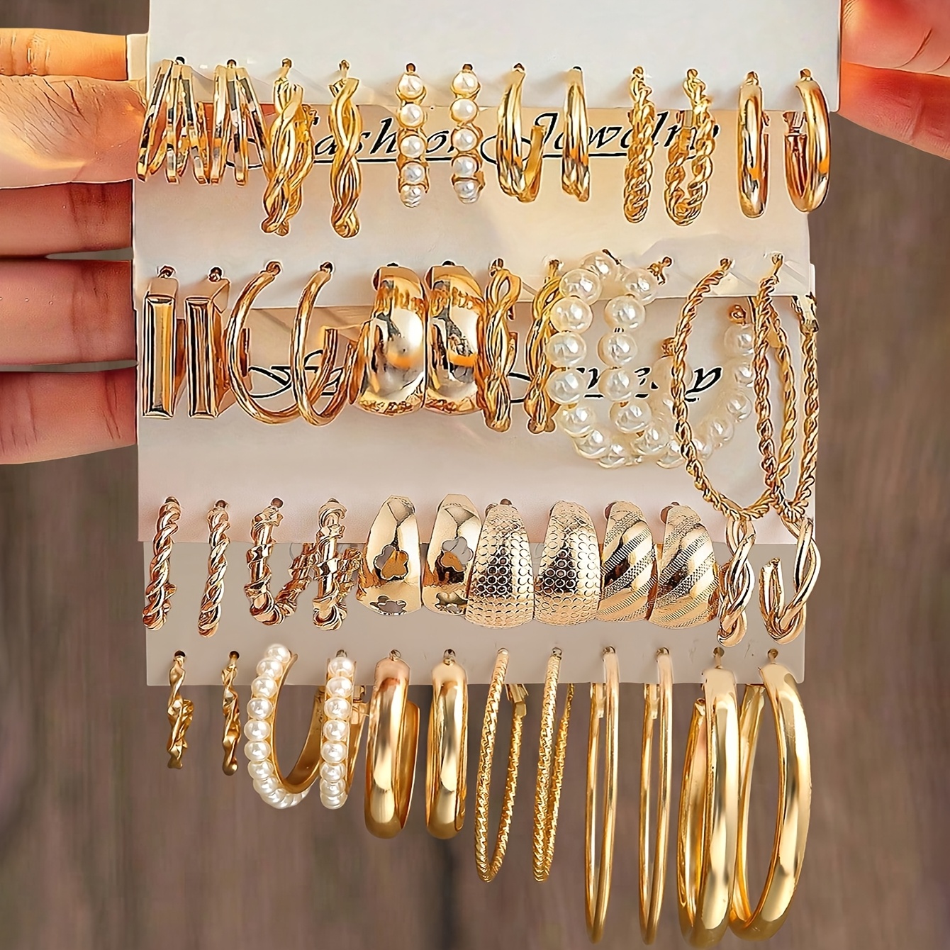 12-24-36pcs Bohemian Geometric Square, Large Round Ring Earrings Set, Inlaid Imitation Pearl and Hollow Flower Design Earrings, Women's Daily Versatile and Four Seasons Commuting, Party Jewelry Gift