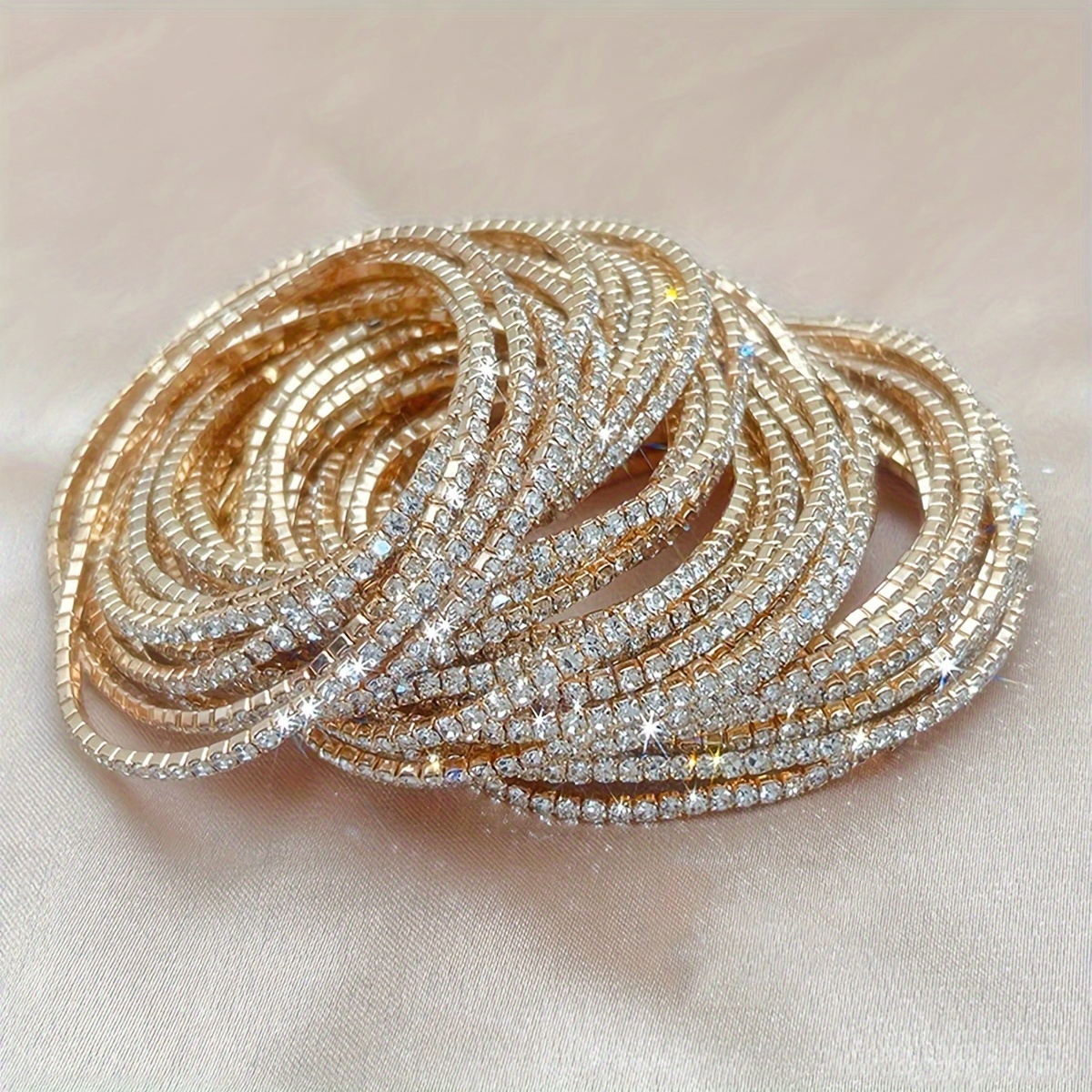 12pcs Set of Sparkling Rhinestone Tennis Bracelets - Stretchy, Elegant & Versatile for Casual Attire or Parties