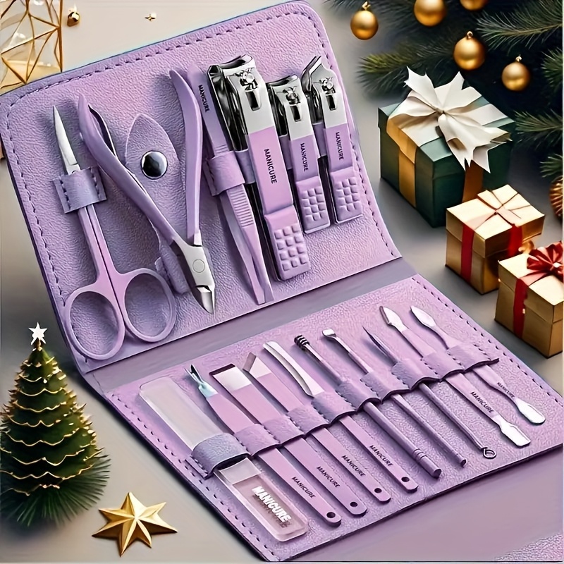 16 Premium Stainless Steel Manicure And Pedicure Kit - Modern Style Nail Clipper Kit With Straight Edge Nail File, Ear Pick, Scissors - Professional Travel Beauty Care Kit