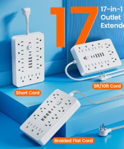 1pc Multi-Functional Surge Protection Power Strip With USB Port - 11 AC Outlets With 4 USB-A Ports And 2 Type-C Ports And Short Cord/5 FT/10 FT Extension Cord - For Office, Study, Home, And School Use - Power Socket With Overload Protection